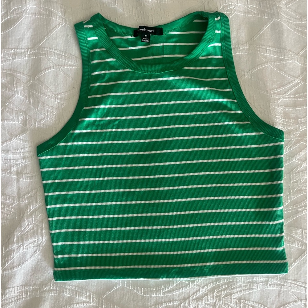 size medium green and white stripped tank